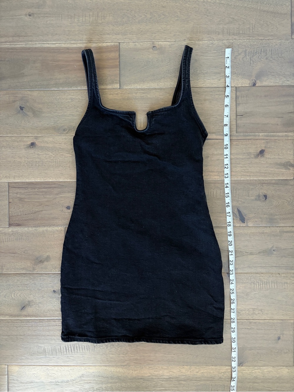 Zara Black Denim Notch Neck Bodycon Mini Dress Small - Picture 3 of 8